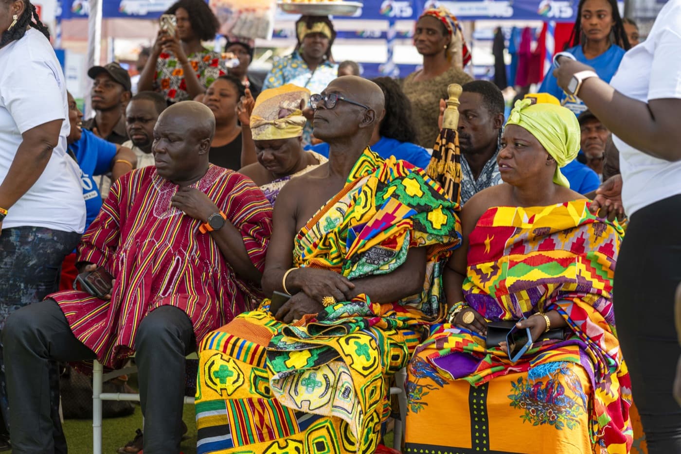 Chiefs and guests seated at the ceremony in colourful kente
