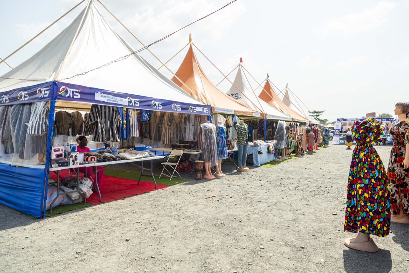 Fashion and clothing stalls under the OTS tents